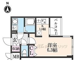 JR東海道・山陽本線 西大路駅 徒歩16分の賃貸マンション 4階ワンルームの間取り