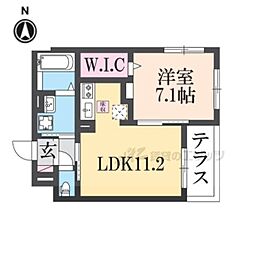 シャルマン唐橋南II 1階1LDKの間取り