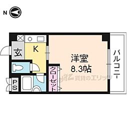 京阪本線 伏見稲荷駅 徒歩2分の賃貸マンション 3階1Kの間取り