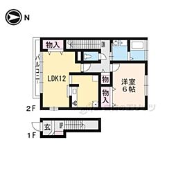 パティオ日ノ岡 2階1LDKの間取り