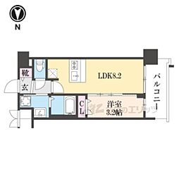京都市営烏丸線 十条駅 徒歩3分の賃貸マンション 5階1LDKの間取り