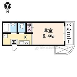 レザン四条大宮 1Kの間取図画像