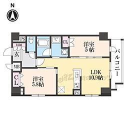ジオエント四条大宮 2LDKの間取図画像