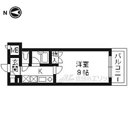 パインフィールド壬生 1Kの間取図画像