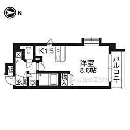 プレサンス京大東 1Kの間取図画像