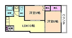 阪神なんば線 千鳥橋駅 徒歩16分の賃貸マンション 3階2LDKの間取り