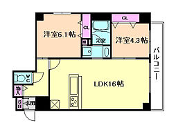 サンキュービック 2LDKの間取図画像