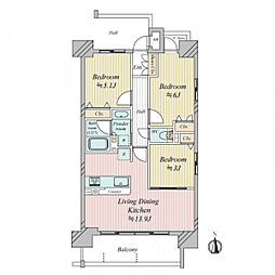 エスリード北田辺駅前 3LDKの間取図画像