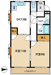 ラフレシア・ハイツ 2DKの間取図画像