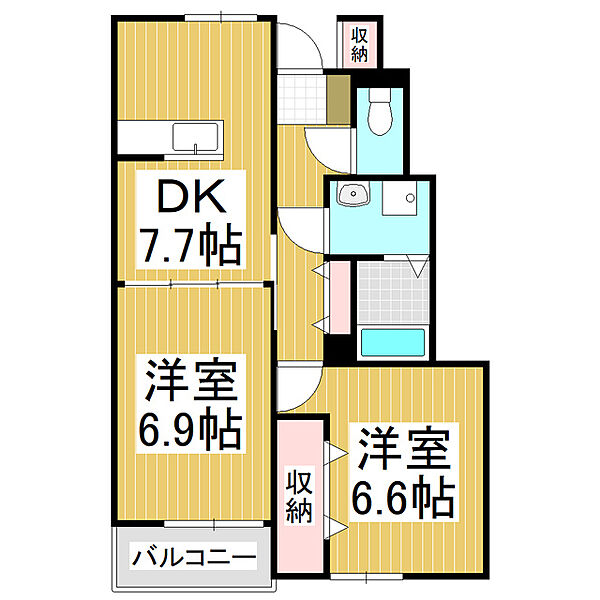 長野県松本市波田(賃貸アパート2DK・1階・51.05㎡)の写真 その2