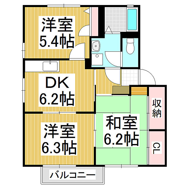 フレグランスヴェルジェＤ ｜長野県松本市波田(賃貸アパート3DK・1階・54.57㎡)の写真 その2