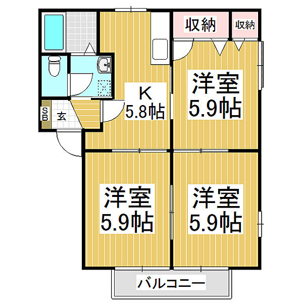 ディアス　セルフェリス ｜長野県安曇野市豊科(賃貸アパート3K・2階・50.54㎡)の写真 その2