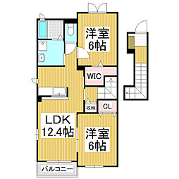 シャン・ド・フルール　Ｂ 2階2LDKの間取り