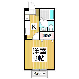 カーサ・ポルエーラB 1Kの間取図画像