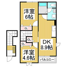 エステパルケC 2DKの間取図画像