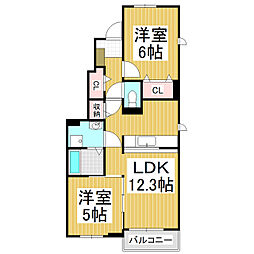 シャンティ倭B 2LDKの間取図画像