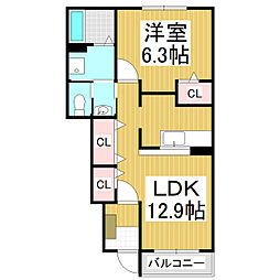 ブライト・ヒルサイド4 1LDKの間取図画像