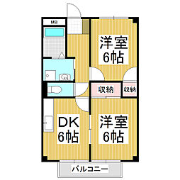 ファインビュー常念 2DKの間取図画像