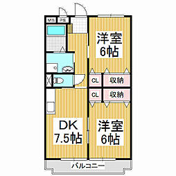 レスポワールB 2DKの間取図画像