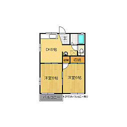 サンテラス藤原D 2DKの間取図画像