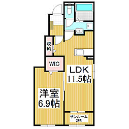コンフォーティア信濃大町II 1LDKの間取図画像