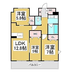 (仮)コンフォーティア広丘吉田III 3LDKの間取図画像