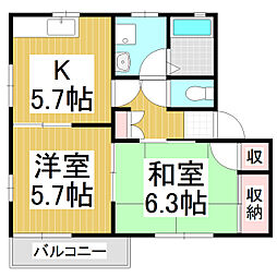 カトルセブンB 2Kの間取図画像