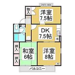 コーポ新稜　Ｂ 2階3DKの間取り