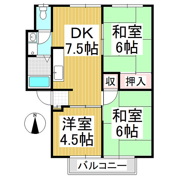 ハイツサンリバー ｜長野県長野市大字大豆島(賃貸アパート3DK・2階・49.00㎡)の写真 その2