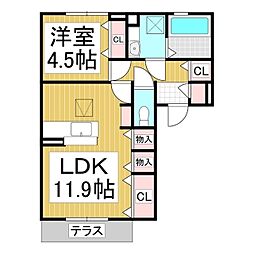 サンモール尾張部 1階1LDKの間取り