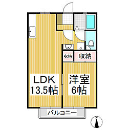 ハイツサンシティ 2階1LDKの間取り