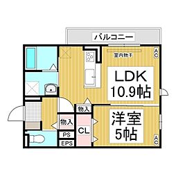 トリシア東和田　W棟 3階1LDKの間取り