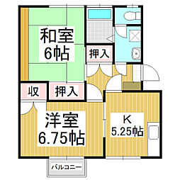 戸根川コーポ 1階2Kの間取り