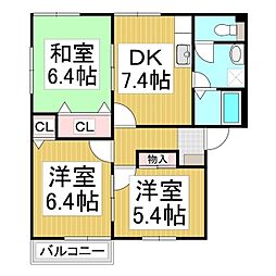 ハイム押鐘Ｃ棟 2階3DKの間取り