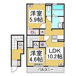 Jeunesse 2階2LDKの間取り