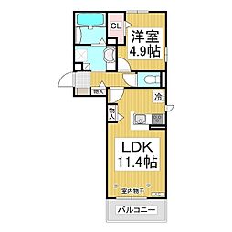クレール三輪田町 1階1LDKの間取り