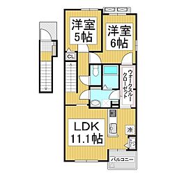 メゾンシュクレII 2階2LDKの間取り