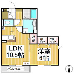 パークサイド・オッツ 2階1LDKの間取り