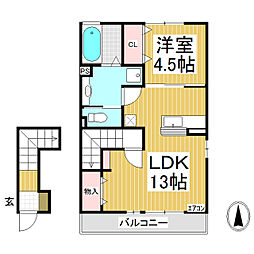 セジュールユウト 1LDKの間取図画像