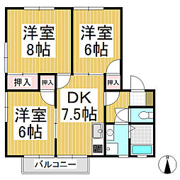 ハロー・イントクマ2 3DKの間取図画像