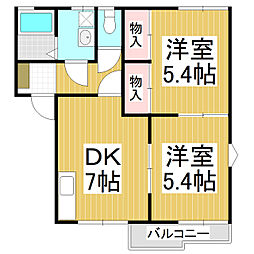 シャイニーグレンジ岡B 2DKの間取図画像