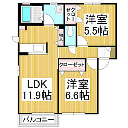 ディアス田中A 2LDKの間取図画像