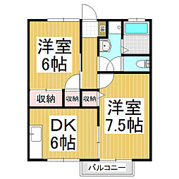 アドリーム三輪 2DKの間取図画像