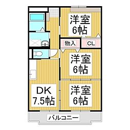 クリスタル・萬月 3DKの間取図画像