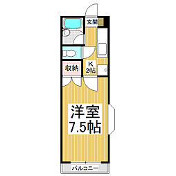 クレッセント若里 1Kの間取図画像
