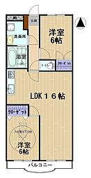 ルネス北沢 2階2LDKの間取り