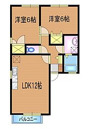ピュアアムールB 2LDKの間取図画像