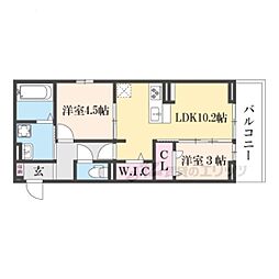 京阪石山坂本線 唐橋前駅 徒歩11分の賃貸アパート 2階2LDKの間取り