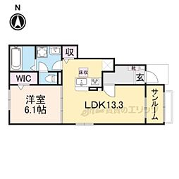 プリムローズK 1階1LDKの間取り