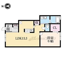 フラッツァ・カルム 1階1LDKの間取り